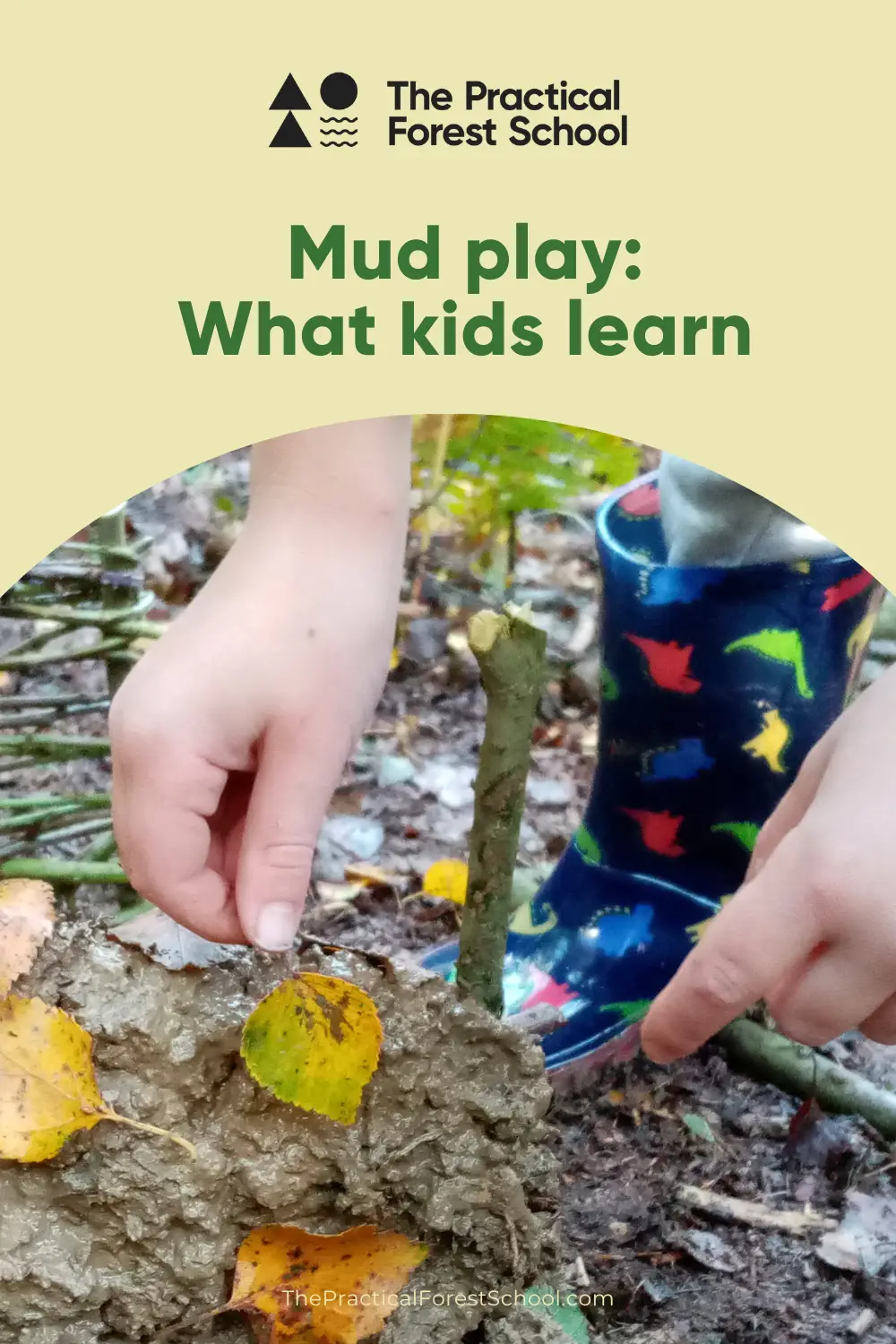 Child playing with mud and leaves
