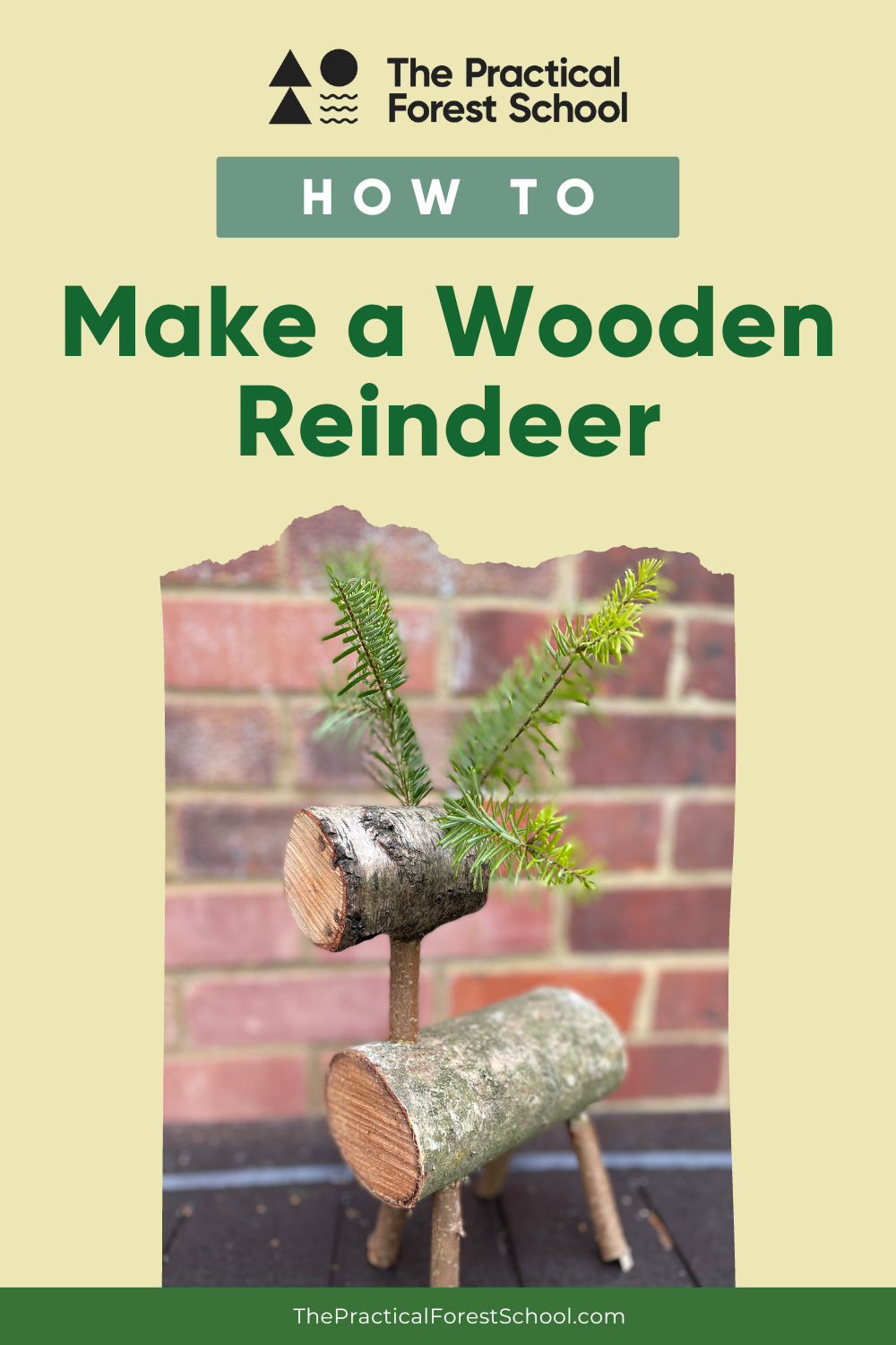 Wooden reindeer model made from logs and branches